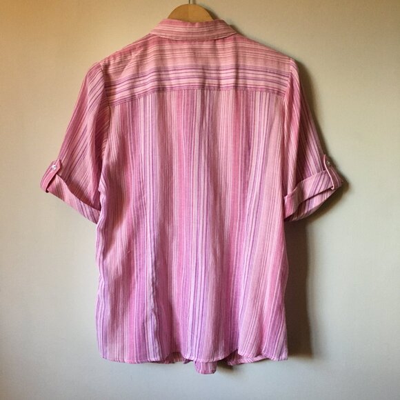 Vintage Alia Pink Striped Floral Embroidered Button Down Shirt - Picture 5 of 16